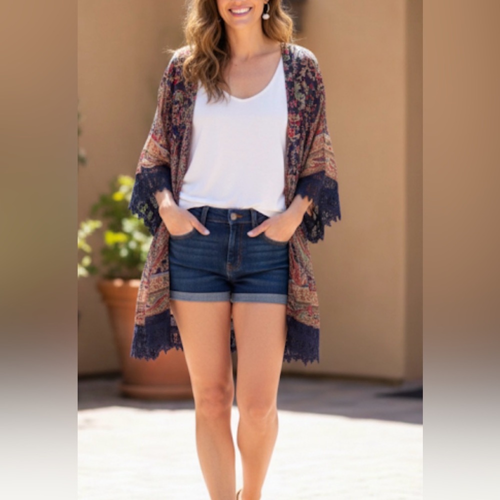 NWT Angie paisley print kimono cover up open front polyester bohemian fall